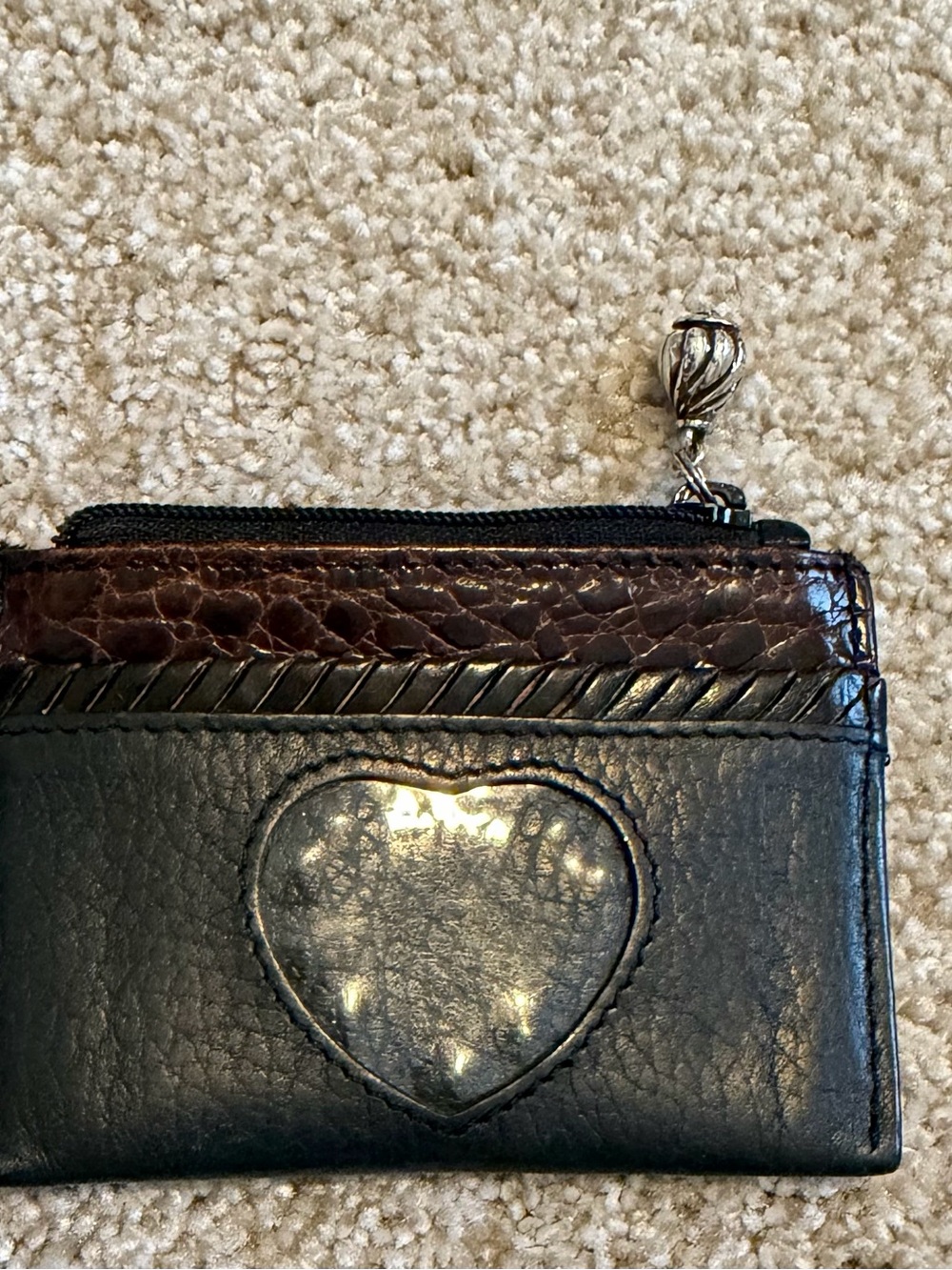 Brighton Black and Brown Heart Detail Leather Card Wallet